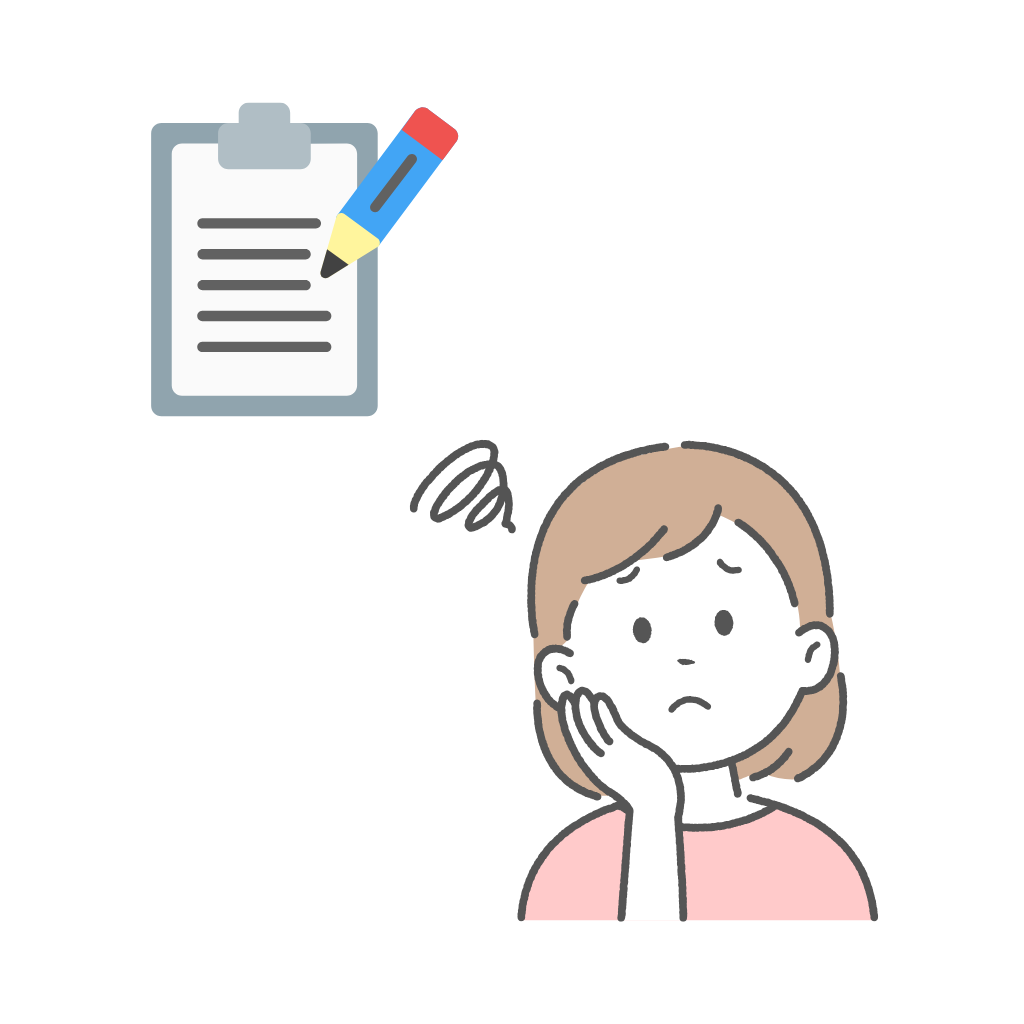 「介護現場で業務改善に悩む女性職員のイラスト」