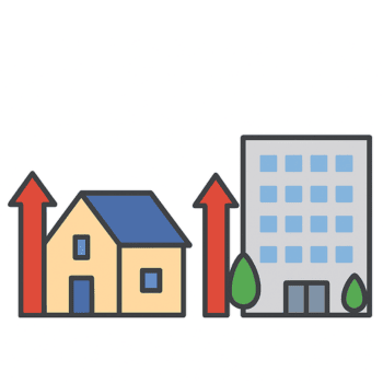 自宅や高い建物の上階へ移動する「垂直避難」を示したイラスト